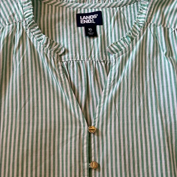 Lands' End Green Striped Dress with Floral Hem - Picture 2 of 12